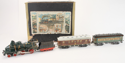 Marklin PLM coupe-vent passenger train set with box, $46,000. Noel Barrett Auctions image.