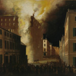 John Ritto Penniman (American, 1782-1841) ‘Boston's Exchange Coffee House Burning of 1818,’ oil on canvas, 27 3/8 x 41 5/8 inches. Sold: $117,800 (Estimate: $50,000-100,000). Keno Auctions image.