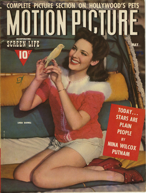 Linda Darnell on the cover of the May 1942 issue of 'Motion Picture' magazine. Image courtesy of Jeff Gordon.