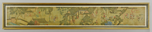A silk scroll in the style of 13th century Chinese court painter Chen Juzhong surged to $16,380 against a $1,000-$1,200 estimate. Case Antiques image.