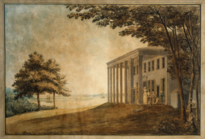 The watercolor by Benjamin Henry Latrobe is 17 1/2 inches high by 25 inches wide. Image courtesy of Mount Vernon Ladies' Association.