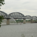 An electrical problem is suspected of causing a fire on the Big Four Bridge on May 7, 2008. This work has been released into the public domain by its author, Bedford, at the Wikipedia project.