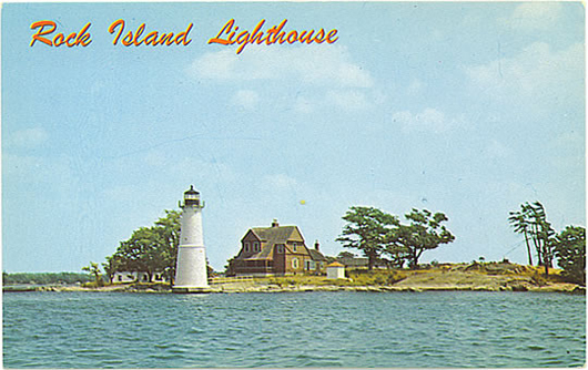 A postcard picturing the Rock Island lighthouse. Rock Island Lighthouse Historical & Memorial Association image.