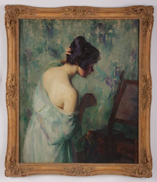 Ivan Gregorewitch Olinsky 'Before the Mirror,' oil on canvas, lot 497. Kamelot Auctions image.