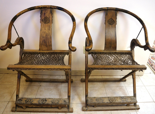 Pair of huanghuali side chairs. Tonya A. Cameron Auctions image.