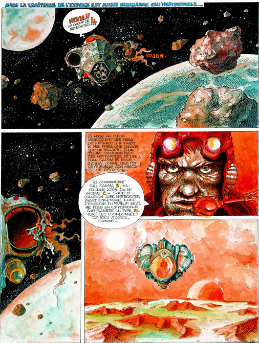 Enki Bilal, ‘Mémoires d’Outre-Espace.’ Mixed technique on cardboard. Published at page 2 of the story issued on ‘Pilote Spécial,’ then published by Dargaud (in 1978). €16,500. Courtesy Little Nemo.
