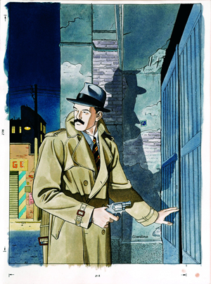 Vittorio Giardino, ‘Sam Pezzo.’ Originale di copertina per edizione Comic Art 1989. Matita, china e acquerello su cartoncino cm 25x34 (disegno 23x31). Firmata. Eccellente stato. € 9.000. Courtesy Little Nemo.