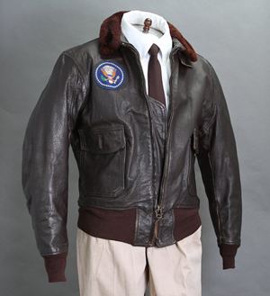 President Kennedy’s Air Force One leather bomber jacket. John McInnis Auctioneers image.