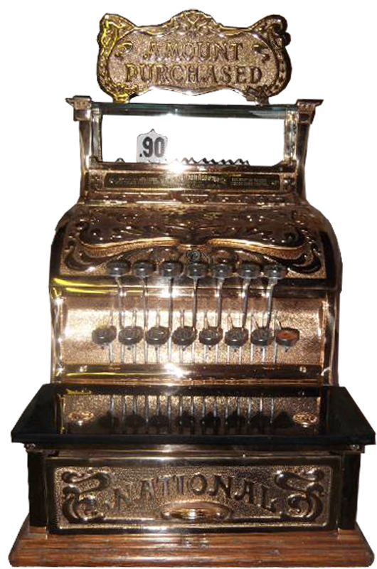 Brass Model 130 NCR cash register. Government Auction image.