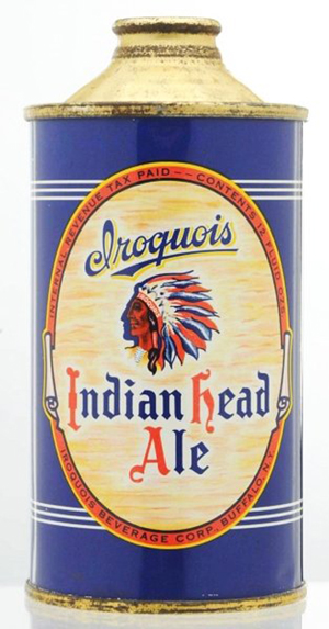 A cone-top can that once contained Iroquois Indian Head Ale. Image courtesy of LiveAuctioneers.com Archive and Dan Morphy Auctions.