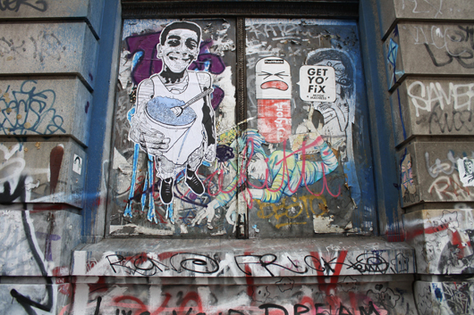 Various street art and wheatpasting by Miyok, New York City. Photo by Kelsey Savage. 