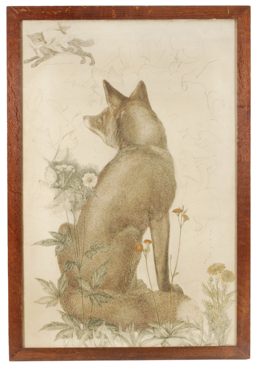 Philip Webb (1831-1915), the drawing of a fox for the Morris & Co. tapestry ‘The Forest.’ Dreweatts & Bloomsbury Auctions image.