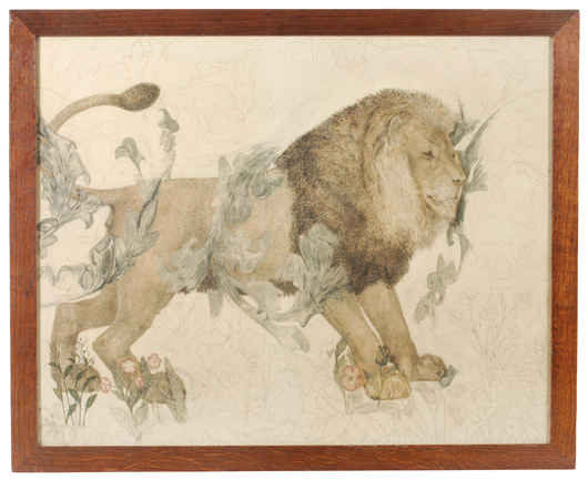 Philip Webb (1831-1915), the drawing of a lion for the Morris & Co. tapestry ‘The Forest.’  Dreweatts & Bloomsbury Auctions image.