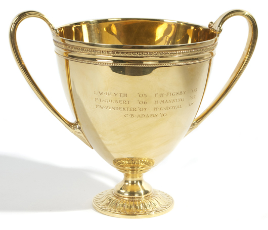 Tiffany & Co. 18K yellow gold double-handle presentation cup, 20th century. Gray’s Auctioneers image.