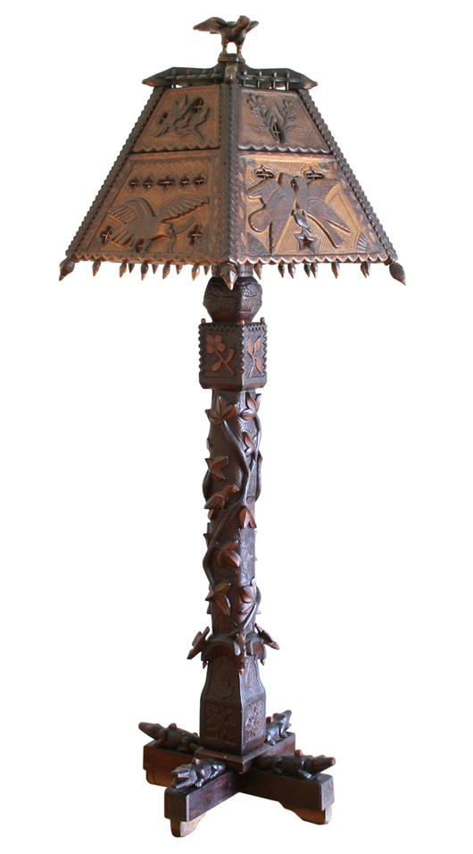 This unique floor lamp is an expensive piece of folk art. It brought $27,600 at a November 2012 auction held at Guyette, Schmidt & Deeter of St. Michaels, Md.