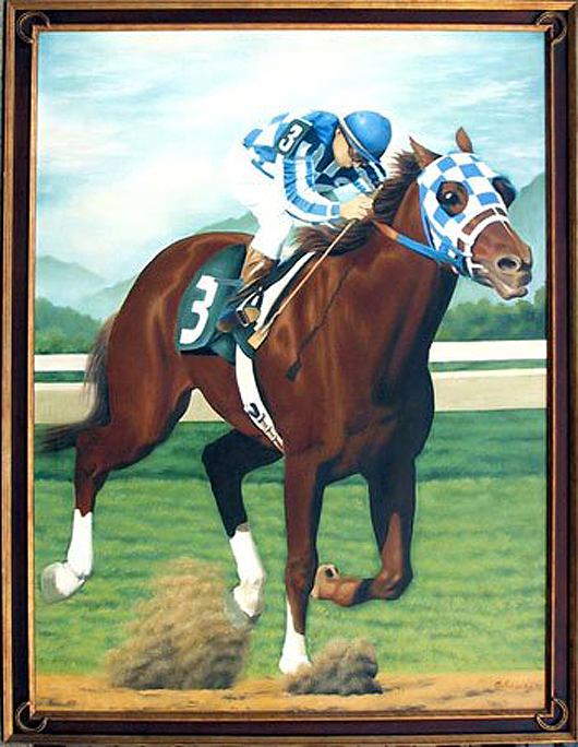 Painting of Secretariat, signed Johnson, circa 1975. Image courtesy LiveAuctioneers.com Archive and Ro Gallery Auctions.
