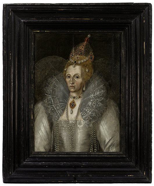 Artist unknown, but long attributed to the school of Marcus Gheeraerts the Younger (ca. 1561/62-1636). Elizabeth I (1533-1603), oil on oak panels, ca. 1593. Courtesy of the Elizabethan Gardens, Manteo, N.C. Courtesy of The Elizabethan Gardens, Ray Matthews; Photographer.