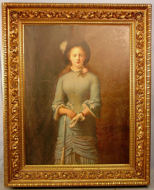 Oil on canvas portrait of a Victorian girl, signed J. Van Keirsbilck and framed. Price realized: $8,050. Stevens Auction Co. image.