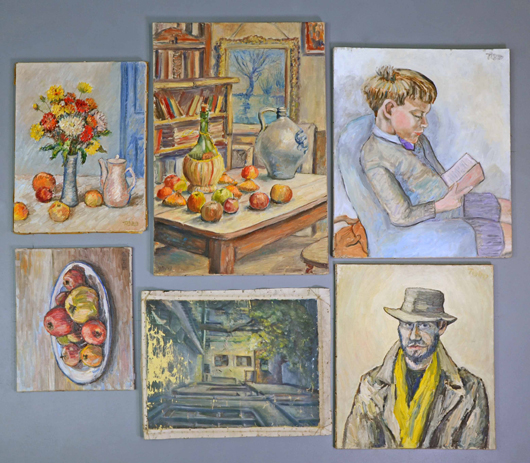Group of canvas 'fronts' painted by Lewis Todd. Courtesy Ewbank's.