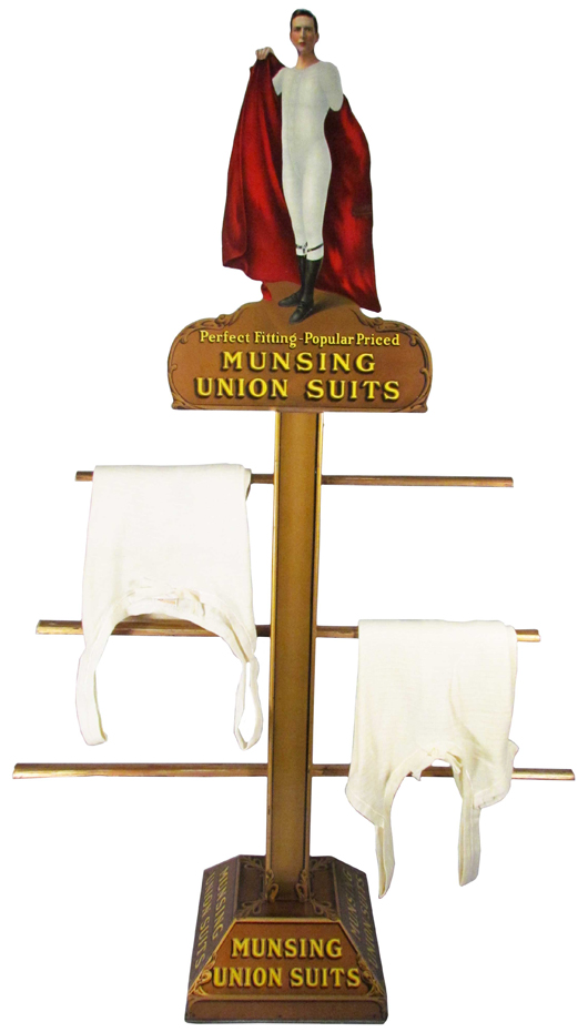 Munsingwear tin die-cut store display, complete with three boxes of product, excellent condition (est. $2,000-$4,000). Showtime Auctions image.