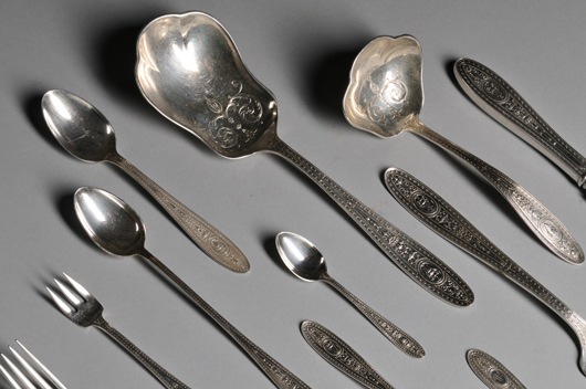 International ‘Wedgwood’ sterling silver partial flatware service for 12. Estimate: $2,000-3,000. Skinner Inc. image.