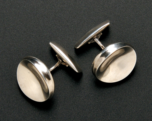 Pair of Georg Jensen sterling silver cuff links. Estimate: $100-150. Skinner Inc. image.