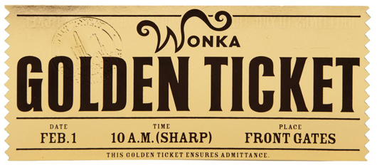 A Wonka golden ticket, a movie prop from the 2005 'Charlie and the Chocolate Factory.' Image courtesy of LiveAuctioneers.com Archive and Profiles in History.