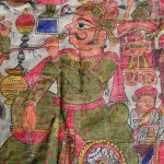 Painted pabuji-ki-phad mural textile, hand drawn and hand painted folk art from Bhilwara Rajasthan, 15.3ft x 5ft. Estimate $5,000-$8,000. Wovensouls image.