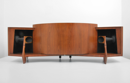 Arnold Wolf for JBL walnut stereo speaker cabinet, Paragon D44000, 1961. Provenance: Estate of Glenn Ford. Est. $25,000-$45,000. Palm Beach Modern Auctions image.