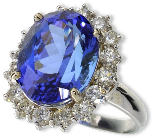 14K white gold 9.95-carat mixed cut tanzanite and diamond ring. Government Auction image.