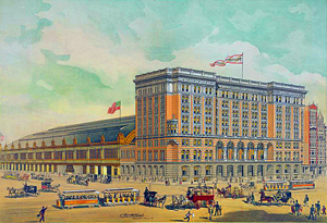 A color engraving commemorated the 1893 opening of the Philadelphia & Reading Railroad Terminal, 12th & Market streets, in Philadelphia. Image courtesy of Wikimedia Commons.