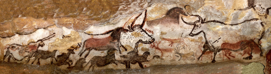 One of the most recognizable images from Lascaux, the Hall of Bulls contains 36 images of bulls, horses and stag. One bull measures 17 feet long—the largest animal depicted in cave art. © LRMH
