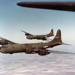 A vintage U.S. Air Force photo of two B29 Superfortresses in olive drab paint. Image courtesy of Wikimedia Commons.