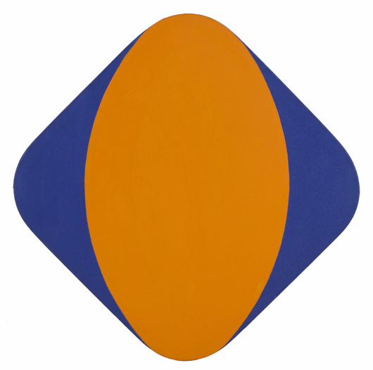 Leon Polk Smith (American, 1906-1996), acrylic on shaped canvas from Constellation series, 1970, signed on verso, 19in x 19in framed, est. $4,000-$6,000. Myers Fine Art image.