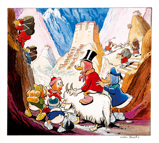 Carl Barks,  ‘Go Slowly, Sands of Time.’ Mixed technique on cardboard. Signed. Comes with authenticity plaque: Drawn in 1980 and first published 1981. Cm 36x30,5. Excellent condition. Estimate: 11,000-18,000 euros. Little Nemo image.
