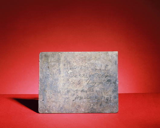 The reverse of the Verendrye Plate. The artifact is significant because it establishes where and when European explorers made their first documented visit to South Dakota. Image courtesy of the South Dakota State Historical Society.