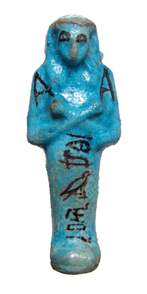 Egyptian bicolor faience ushabti, 3rd Intermediate Period, 21st Dynasty, c. 1075 - 945 BC. Ex English private collection. Ancient Resource image.