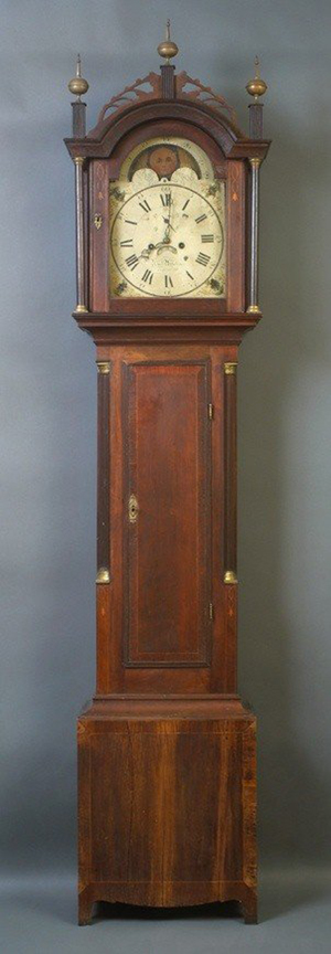 An Abel Hutchins clock similar to the one in the collection of the New Hampshire Historical Society collections. Image courtesy of LiveAuctioneers.com Archive and Wiederseim Associates Inc.