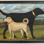 ‘Portrait of Two Dogs in a Landscape,’ English, probably Yorkshire circa 1840-1850, oil on canvas. Offered by Jeffrey Tillou Antiques. The Art and Antiques Dealer League of America image.