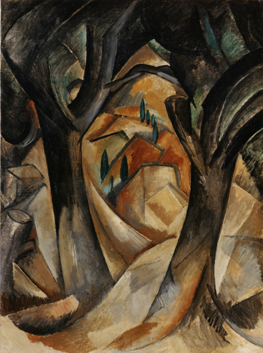 Georges Braque, ‘Arbres a l’Estaque (Trees at L’Estaque),’ 1908, oil on canvas, 31 5/8 x 23 11/16 in. Leonard A. Lauder Cubist Collection; © 2013 Artists Rights Society (ARS), New York/ADAGP, Paris.