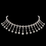 The top lot in Cowan’s Fine Jewelry and Timepieces Auction was this 28-carat platinum and diamond necklace made for Marge Schott of the Cincinnati Reds. It sold for $192,000. Cowan’s Auctions Inc. image.