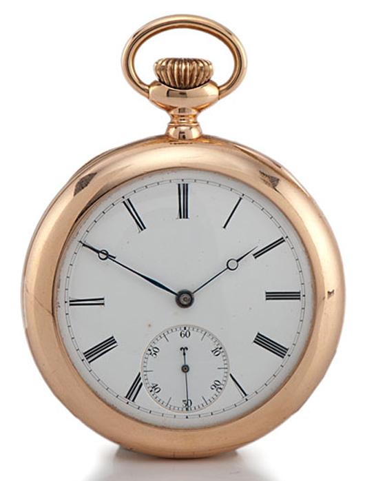 The Vacheron & Constantin 18K gold pocket watch sold within estimate for $8,600. Cowan’s Auctions Inc. image. 