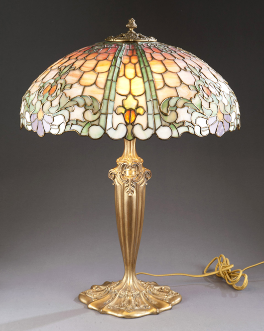 Duffner & Kimberly early 10th century leaded glass lamp with domed shade. Estimate $8,000-$12,000. Quinn’s image.