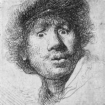 Rembrandt self-portrait, etching 1630. Image courtesy Wilimedia Commons.