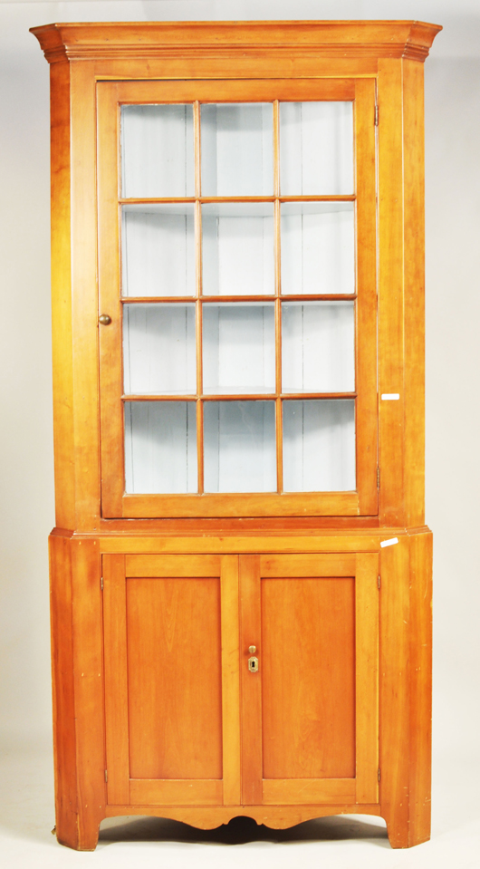 Connecticut corner cupboard. Woodbury Auction image.