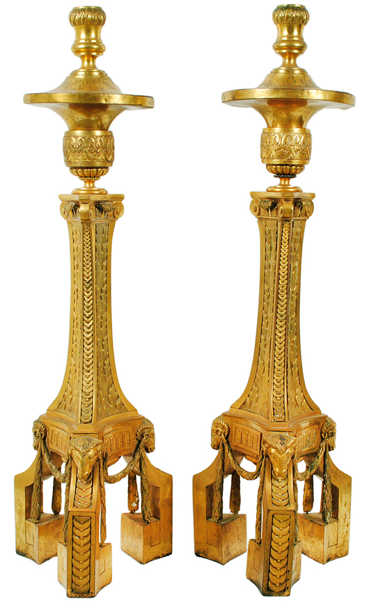 Pair of Mexican colonial ormolu torcheres attributed to Tolsa. Auction Gallery of the Palm Beaches Inc.
