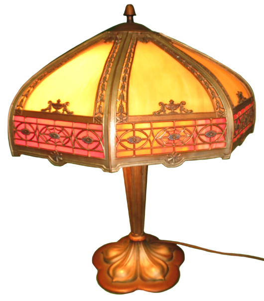 Slag glass table lamp. Carstens Galleries image.