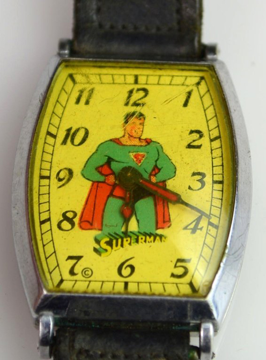 1948 New Haven 'Superman' wristwatch, which will be sold by Saucon Valley Auction on May 4. Image by Saucon Valley Auction and LiveAuctioneers.com.