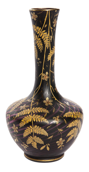 Ferns were often pictured on expensive pieces of glass or ceramics in the mid-1800s. This Stevens & Williams purple mother-of-pearl glass vase, with a gilt fern pattern called Pompeian Swirl, sold for $920 at a 2012 Early's Auction in Milton, Ohio.