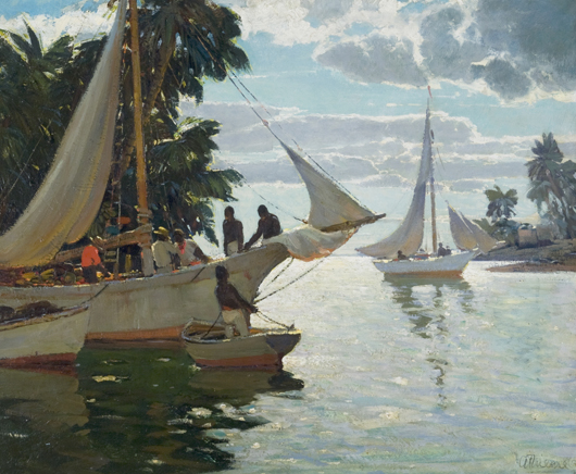 Anthony Thieme, ‘In the Bahamas ,’ oil on canvas, 30 x 36 inches. Estimate: $30,000–$50,000. Barridoff Galleries image.
